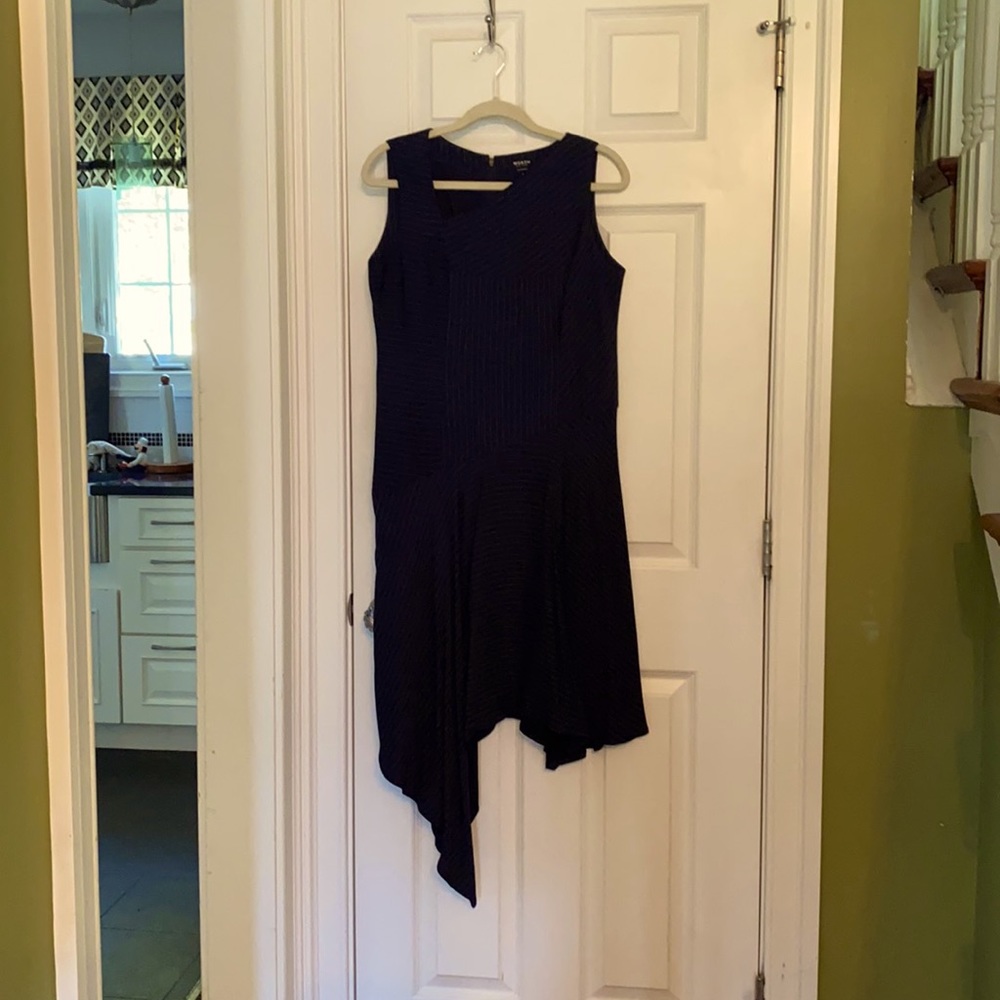 Pinstripe sleeveless dress.